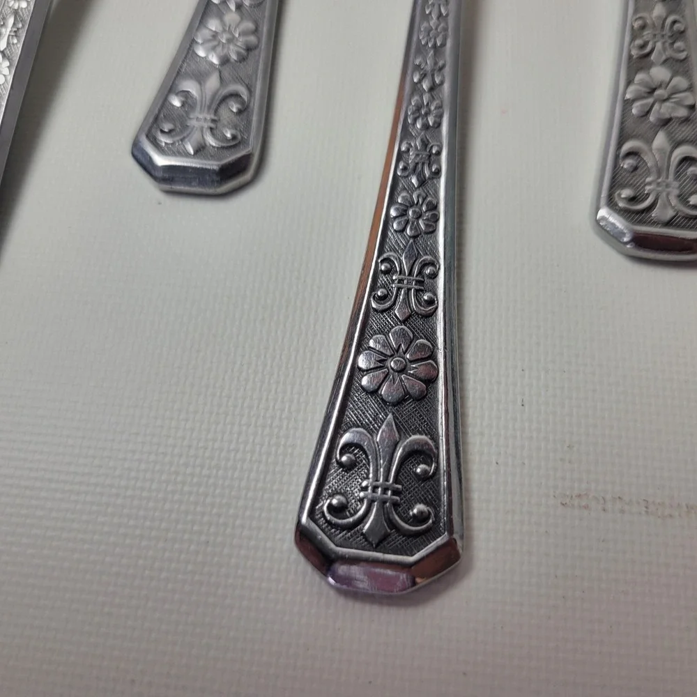 Interpur Florenz Stainless Steel Teaspoons Set of 7 Floral Fleur-de-lis Korea